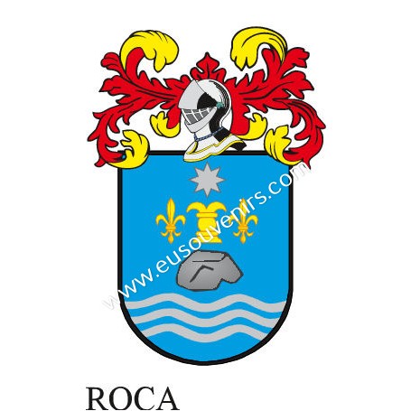 Heraldic keychain - ROCA - Personalized with surname, family crest and brief description of the genealogical origin.