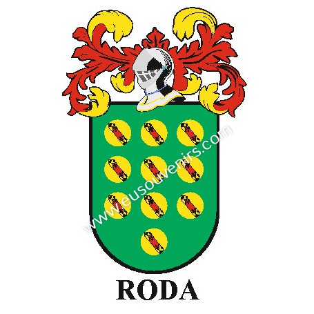 Porte-clés héraldique - RODA - Personnalisé avec le nom, l'écusson de la famille et une brève description de l'origine généalogi