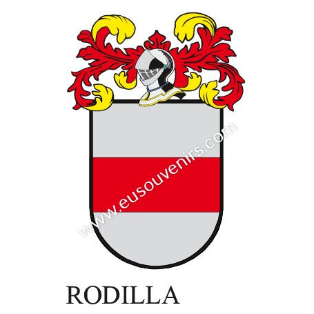 Llavero heráldico - RODILLA - Personalizado con apellido, escudo de la familia y breve descripción del origen genealógico.