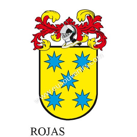 Porte-clés héraldique - ROJAS - Personnalisé avec le nom, l'écusson de la famille et une brève description de l'origine généalog