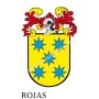 Porte-clés héraldique - ROJAS - Personnalisé avec le nom, l'écusson de la famille et une brève description de l'origine généalog
