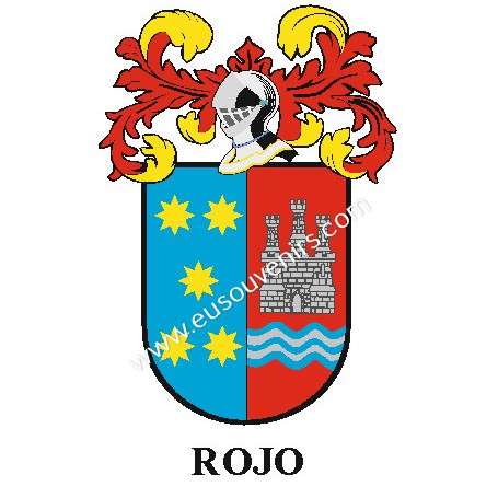 Porte-clés héraldique - ROJO - Personnalisé avec le nom, l'écusson de la famille et une brève description de l'origine généalogi