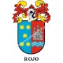 Llavero heráldico - ROJO - Personalizado con apellido, escudo de la familia y breve descripción del origen genealógico.