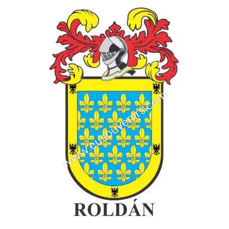 Porte-clés héraldique - ROLDAN - Personnalisé avec le nom, l'écusson de la famille et une brève description de l'origine généalo