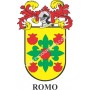 Heraldic keychain - ROMO - Personalized with surname, family crest and brief description of the genealogical origin.