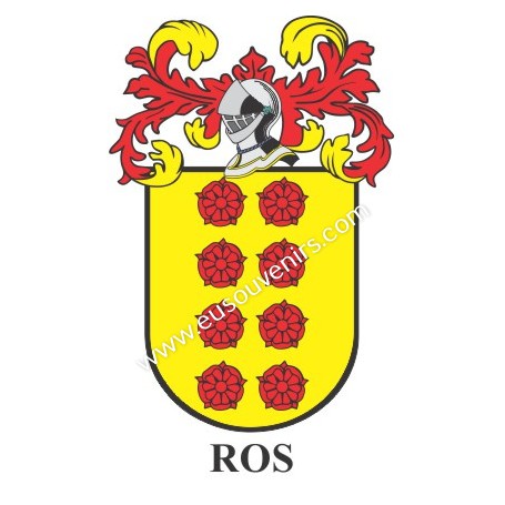 Heraldic keychain - ROS - Personalized with surname, family crest and brief description of the genealogical origin.