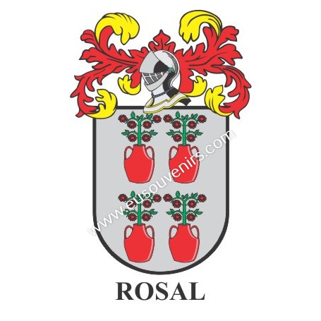 Porte-clés héraldique - ROSAL - Personnalisé avec le nom, l'écusson de la famille et une brève description de l'origine généalog