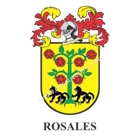 Heraldic keychain - ROSALES - Personalized with surname, family crest and brief description of the genealogical origin.