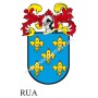 Llavero heráldico - RUA - Personalizado con apellido, escudo de la familia y breve descripción del origen genealógico.