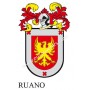 Heraldic keychain - RUANO - Personalized with surname, family crest and brief description of the genealogical origin.