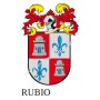 Heraldic keychain - RUBIO - Personalized with surname, family crest and brief description of the genealogical origin.