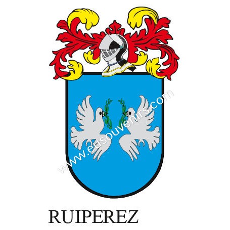 Porte-clés héraldique - RUIPEREZ - Personnalisé avec le nom, l'écusson de la famille et une brève description de l'origine généa