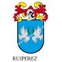 Heraldic keychain - RUIPEREZ - Personalized with surname, family crest and brief description of the genealogical origin.