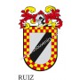 Heraldic keychain - RUIZ - Personalized with surname, family crest and brief description of the genealogical origin.