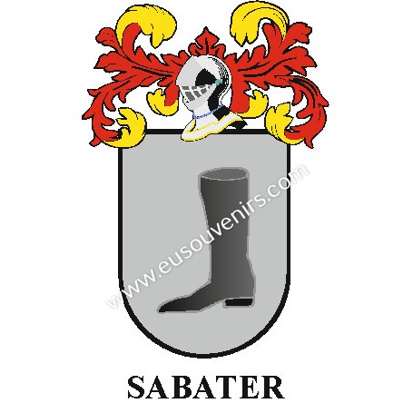 Llavero heráldico - SABATER - Personalizado con apellido, escudo de la familia y breve descripción del origen genealógico.