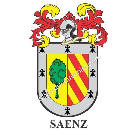 Porte-clés héraldique - SAENZ - Personnalisé avec le nom, l'écusson de la famille et une brève description de l'origine généalog