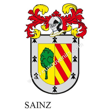 Porte-clés héraldique - SAINZ - Personnalisé avec le nom, l'écusson de la famille et une brève description de l'origine généalog