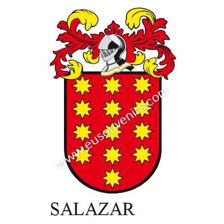 Llavero heráldico - SALAZAR - Personalizado con apellido, escudo de la familia y breve descripción del origen genealógico.