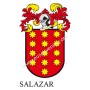 Heraldic keychain - SALAZAR - Personalized with surname, family crest and brief description of the genealogical origin.