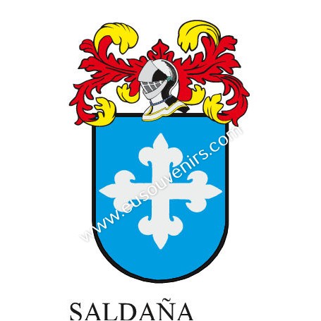 Llavero heráldico - SALDAÑA - Personalizado con apellido, escudo de la familia y breve descripción del origen genealógico.