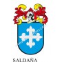 Llavero heráldico - SALDAÑA - Personalizado con apellido, escudo de la familia y breve descripción del origen genealógico.