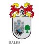 Llavero heráldico - SALES - Personalizado con apellido, escudo de la familia y breve descripción del origen genealógico.