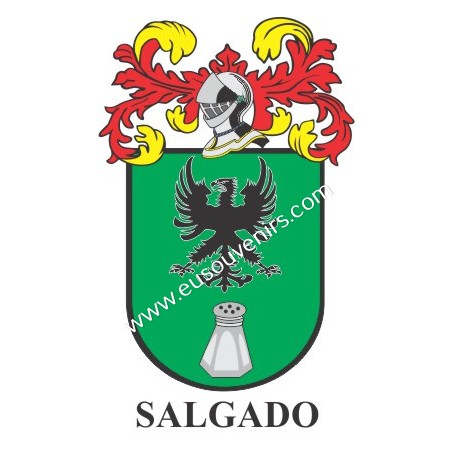 Llavero heráldico - SALGADO - Personalizado con apellido, escudo de la familia y breve descripción del origen genealógico.