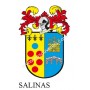 Llavero heráldico - SALINAS - Personalizado con apellido, escudo de la familia y breve descripción del origen genealógico.