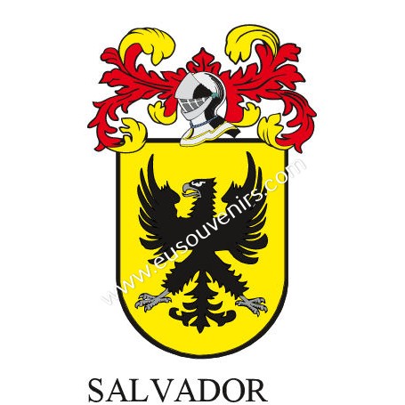 Llavero heráldico - SALVADOR - Personalizado con apellido, escudo de la familia y breve descripción del origen genealógico.