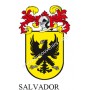 Porte-clés héraldique - SALVADOR - Personnalisé avec le nom, l'écusson de la famille et une brève description de l'origine généa