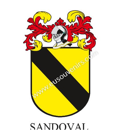 Porte-clés héraldique - SANDOVAL - Personnalisé avec le nom, l'écusson de la famille et une brève description de l'origine généa