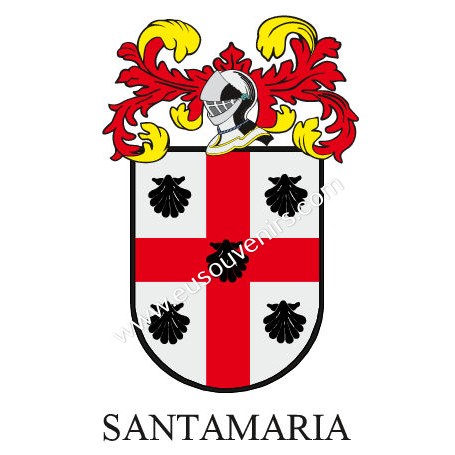 Porte-clés héraldique - SANTAMARIA - Personnalisé avec le nom, l'écusson de la famille et une brève description de l'origine gén