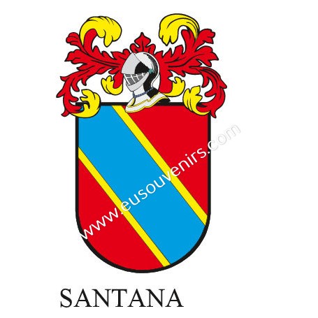 Heraldic keychain - SANTANA - Personalized with surname, family crest and brief description of the genealogical origin.