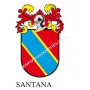 Heraldic keychain - SANTANA - Personalized with surname, family crest and brief description of the genealogical origin.