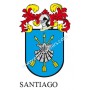 Heraldic keychain - SANTIAGO - Personalized with surname, family crest and brief description of the genealogical origin.