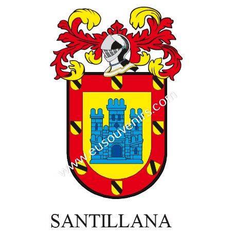 Llavero heráldico - SANTILLANA - Personalizado con apellido, escudo de la familia y breve descripción del origen genealógico.