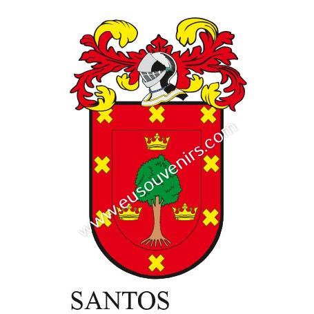 Heraldic keychain - SANTOS - Personalized with surname, family crest and brief description of the genealogical origin.