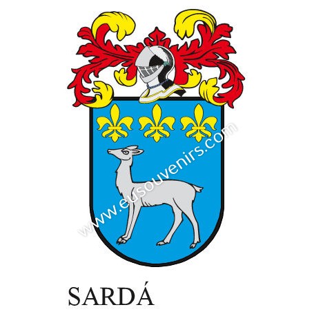 Llavero heráldico - SARDA - Personalizado con apellido, escudo de la familia y breve descripción del origen genealógico.