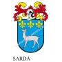 Llavero heráldico - SARDA - Personalizado con apellido, escudo de la familia y breve descripción del origen genealógico.