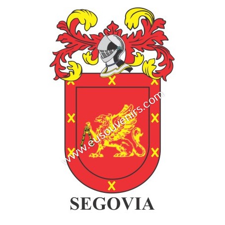 Heraldic keychain - SEGOVIA - Personalized with surname, family crest and brief description of the genealogical origin.