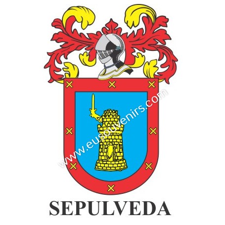 Llavero heráldico - SEPULVEDA - Personalizado con apellido, escudo de la familia y breve descripción del origen genealógico.