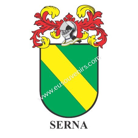 Heraldic keychain - SERNA - Personalized with surname, family crest and brief description of the genealogical origin.