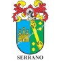 Heraldic keychain - SERRANO - Personalized with surname, family crest and brief description of the genealogical origin.