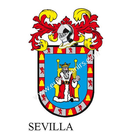 Llavero heráldico - SEVILLA - Personalizado con apellido, escudo de la familia y breve descripción del origen genealógico.