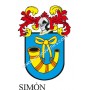 Llavero heráldico - SIMON - Personalizado con apellido, escudo de la familia y breve descripción del origen genealógico.