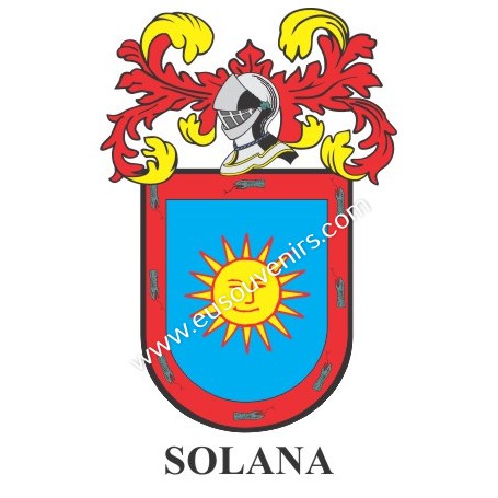 Porte-clés héraldique - SOLANA - Personnalisé avec le nom, l'écusson de la famille et une brève description de l'origine généalo
