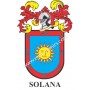 Heraldic keychain - SOLANA - Personalized with surname, family crest and brief description of the genealogical origin.