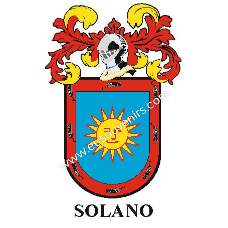 Porte-clés héraldique - SOLANO - Personnalisé avec le nom, l'écusson de la famille et une brève description de l'origine généalo