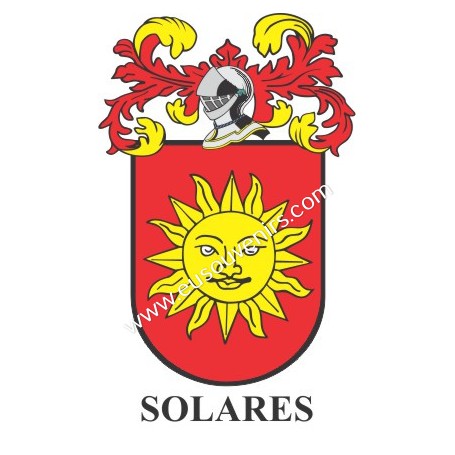 Heraldic keychain - SOLARES - Personalized with surname, family crest and brief description of the genealogical origin.