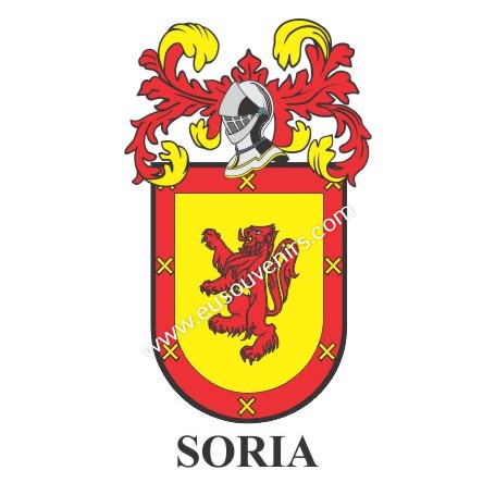 Porte-clés héraldique - SORIA - Personnalisé avec le nom, l'écusson de la famille et une brève description de l'origine généalog